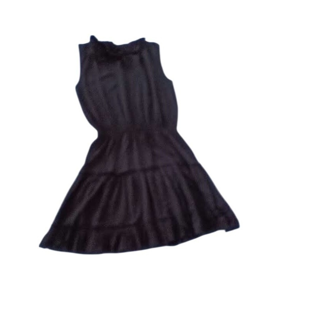 Insulation 100% Cotton Tiered Mini Dress M Black Ruffle Tie Neck Boho Dainty LBD - Picture 4 of 11